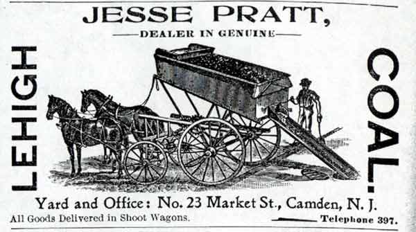 Jesse Pratt advertisement, 1900 Camden City Directory — dealer in genuine Lehigh Coal, yard and office at No. 23 Market St., Camden, N.J.