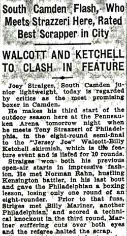 South Camden Flash, Who Meets Strazzeri Here, Rated Best Scrapper in City — Camden Courier-Post, August 31, 1936