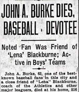 John A. Burke Dies, Baseball Devotee — Camden Courier-Post, January 11, 1938