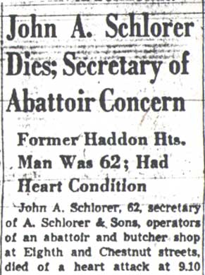 Camden Courier-Post, July 21, 1950 — John A. Schlorer Dies; Secretary of Abattoir Concern (part 1)