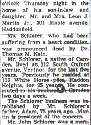 Camden Courier-Post, July 21, 1950 — John A. Schlorer Dies; Secretary of Abattoir Concern (part 2)