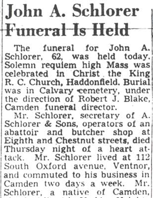 Camden Courier-Post, July 24, 1950 — John A. Schlorer Funeral Is Held (part 1)