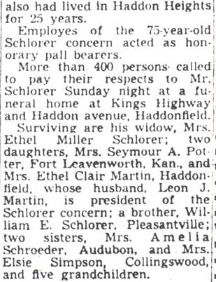Camden Courier-Post, July 24, 1950 — John A. Schlorer Funeral Is Held (part 2)