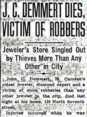 J. C. Demmert Dies, Victim of Robbers — Camden Courier-Post, August 14, 1936