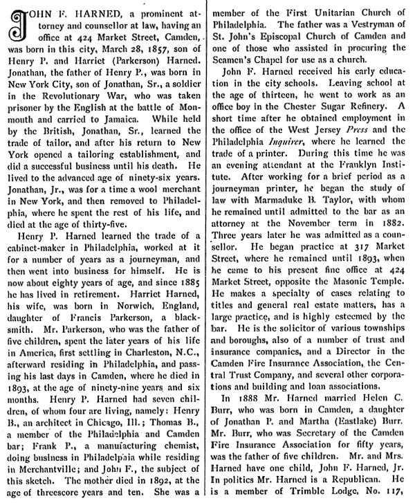 Biographical Review of John F. Harned, 1897, page 1