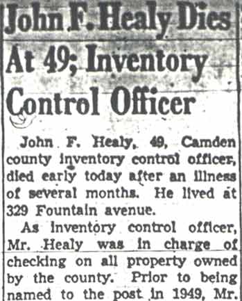 Camden Courier-Post, April 19, 1950 — John F. Healy Dies At 49; Inventory Control Officer