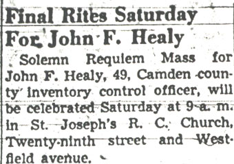 Camden Courier-Post, April 20, 1950 — Final Rites Saturday For John F. Healy