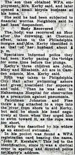 Camden Courier-Post, January 8, 1938 — Camden Man Dies in Plunge In Schuylkill (continued)