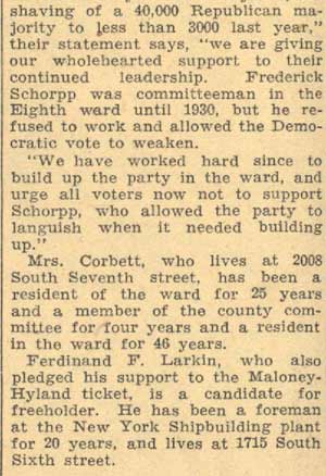 Camden Courier-Post, May 10, 1934: 8th Ward Leaders Endorse Maloney, continued