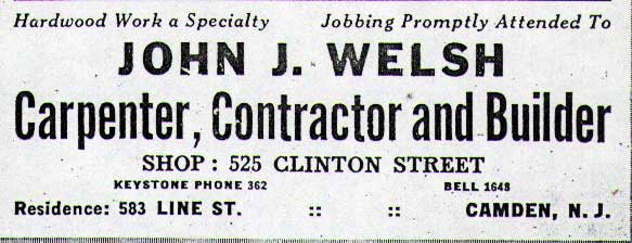 John J. Welsh — Carpenter, Contractor and Builder — 1917 city directory advertisement