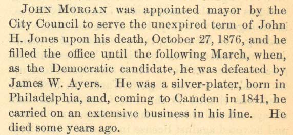 John Morgan entry in the History of Camden County New Jersey, George Reeser Prowell, 1886