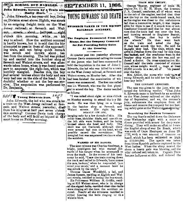 Newspaper articles about John S. Edwards, September 8, 9, and 11, 1886