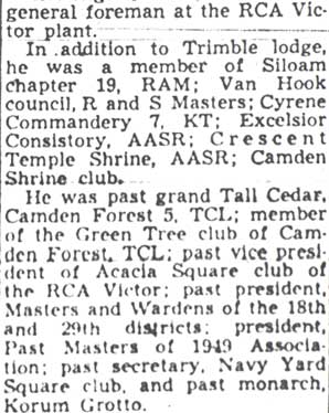 Camden Courier-Post, June 4, 1950 — Masonic Rites Set for J. A. Stutzke (part 2)