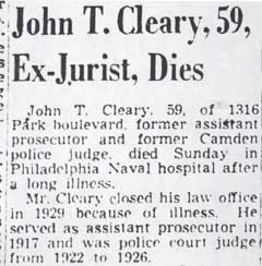 John T. Cleary, 59, Ex-Jurist, Dies, Camden Courier-Post, January 31, 1950, part 1