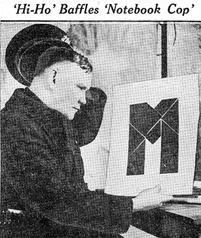 Patrolman John V. Wilkie with Hi-Ho puzzle, Camden Courier-Post, February 4, 1933