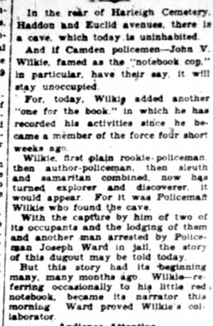 Camden Courier-Post, April 3, 1928 — Cemetery Cave Raided