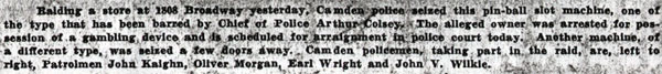 Photo caption naming Patrolmen John Kaighn, Oliver Morgan, Earl Wright and John V. Wilkie
