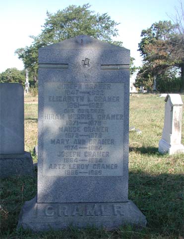 Joseph Cramer grave marker, Evergreen Cemetery