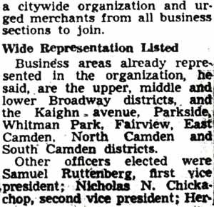Greater Camden Merchants Group Names DiMona First President — Camden Courier-Post, July 21, 1950, continued