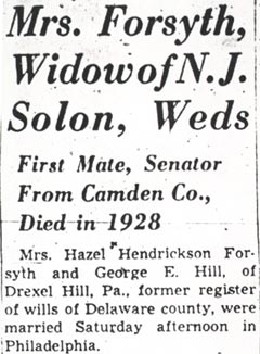 Mrs. Forsyth Widow of N.J. Solon Weds, Camden Courier-Post, April 3, 1950, panel 1