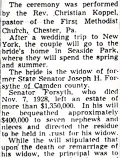 Mrs. Forsyth Widow of N.J. Solon Weds, Camden Courier-Post, April 3, 1950, panel 2