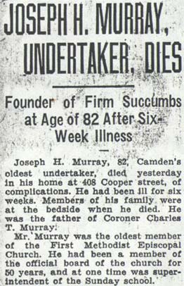 Joseph H. Murray obituary, Camden Courier-Post, January 14, 1939