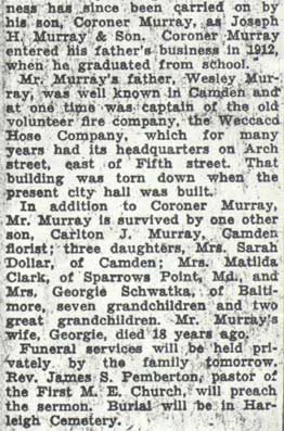 Joseph H. Murray obituary continued, Camden Courier-Post, January 14, 1939