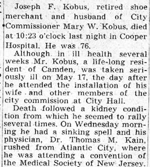 Camden Courier-Post, June 9, 1939 — Joseph Kobus obituary (continued)