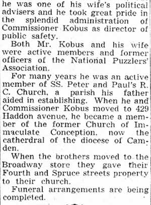 Camden Courier-Post, June 9, 1939 — Joseph Kobus obituary (continued)