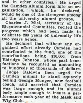 Camden Courier-Post, January 25, 1938 — U. of P. Graduates Meet Here To Form Newest Alumni Body, page 6