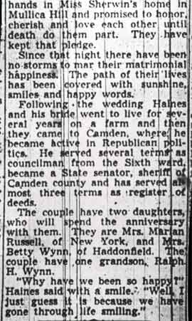 Camden Courier-Post, October 23, 1936, Joshua C. Haines 50th wedding anniversary, continued