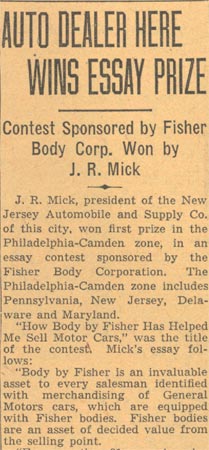 Auto Dealer Here Wins Essay Prize, Camden Courier-Post, June 1939, part 1