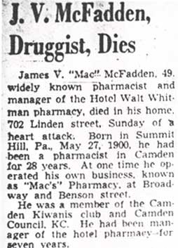 Obituary notice for James V. McFadden
