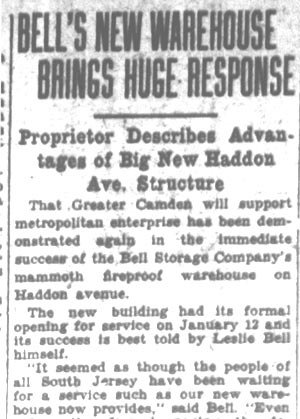 Camden Courier-Post January 31, 1928, Bell Storage Company, part 1