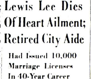 Camden Courier-Post, July 14, 1951 — Lewis Lee Dies Of Heart Ailment, page 1
