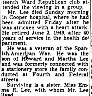 Camden Courier-Post, July 20, 1951 — Rites Conducted For Lewis A. Lee, page 3