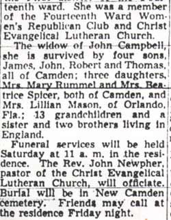 Lillian Campbell obituary, part 3, Camden Courier-Post, April 26, 1950