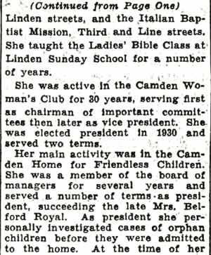 Camden Courier-Post clipping, October 31, 1936: continued from Page One