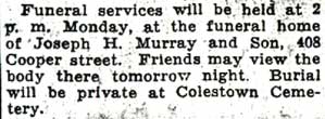 Camden Courier-Post clipping, October 31, 1936: funeral notice