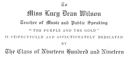 1919 Camden High School Yearbook dedication to Lucy Dean Wilson