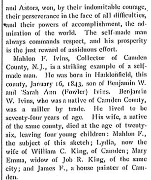 Biographical Review, 1897 — Mahlon F. Ivins Sr. (page 1)