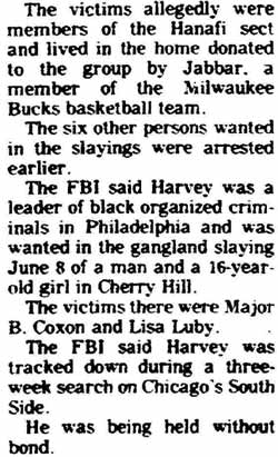 Arrest last suspect in mass murder — Stevens Point Daily Journal March 28, 1974 (column 3)