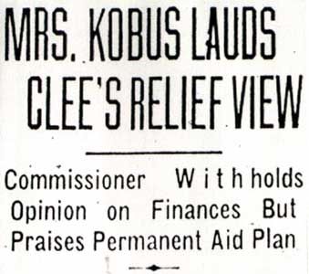 Mrs Kobus lauds Clee relief view headline January 21 1938