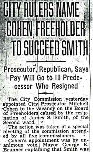 City Rulers Name Cohen Freeholder to Succeed Smith