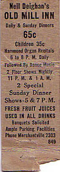 Old Mill Inn matchbook cover rear