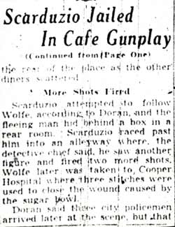 Scarduzio Jailed by Orlando After Gun Play in Restaurant — Camden Courier-Post, January 24, 1940