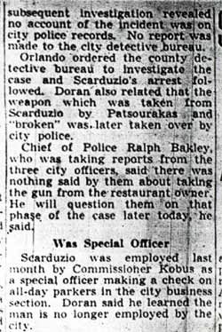 Scarduzio Jailed by Orlando After Gun Play in Restaurant — Camden Courier-Post, January 24, 1940