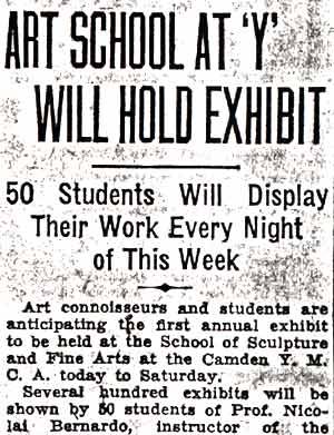 Camden Courier-Post, October 5, 1936, Art School at Y Will Hold Exhibit, page 1