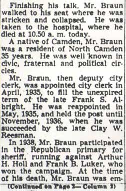 Camden Courier-Post February 17, 1950: Otto E. Braun obituary (continued)