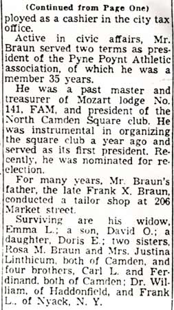 Camden Courier-Post February 17, 1950: Otto E. Braun obituary (concluded)